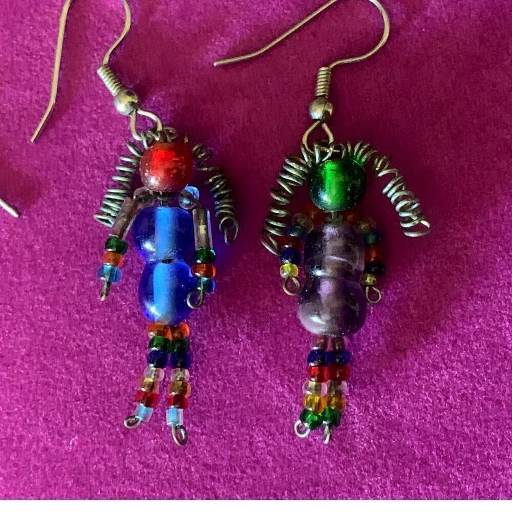 Vintage Multicolor Crystal and Bead Hook Earrings, SET of 3 pairs, Unmarked